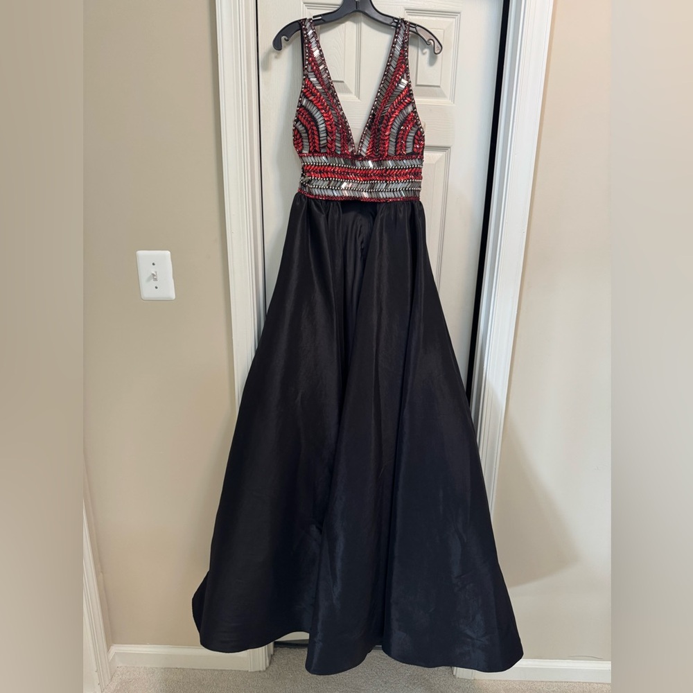Cassandra Stone Black and Red Runway/Fun Fashion Gown by Mac Duggal